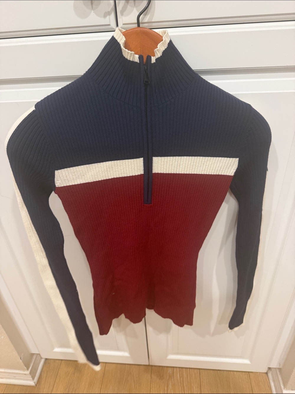 Alp N Rock Ribbed Colorblock Half-Zip Turtleneck Sweater in Navy, Red, Cream